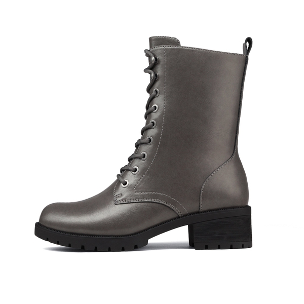 Mid Calf Chunky Lace Up Boots - GREY PU - 1